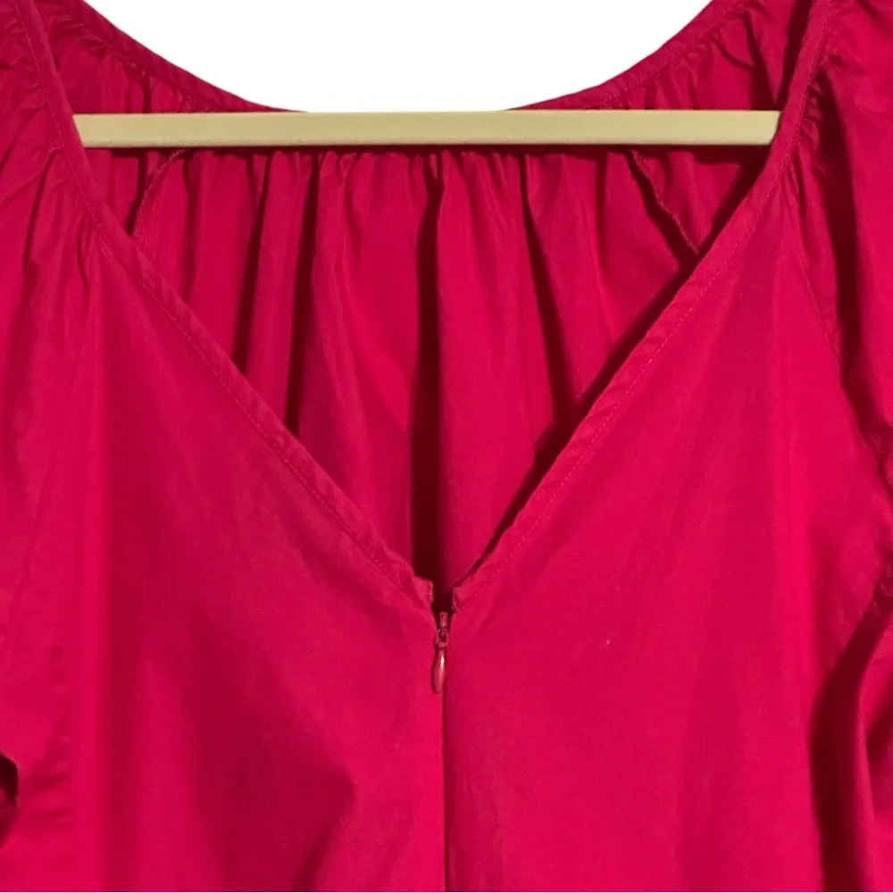 J Crew Magenta Rose V-back Zip Puff Sleeve Stretch Cotton Blend Poplin Blouse